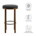 thumbnail image 6 of Counter Stool Chair, Set of 2, Walnut Charcoal Gray, Fabric, Wood, Bar Pub Cafe Bistro Dining Kitchen Hospitality Restaurant, Modern Contemporary HB36724, 6 of 8