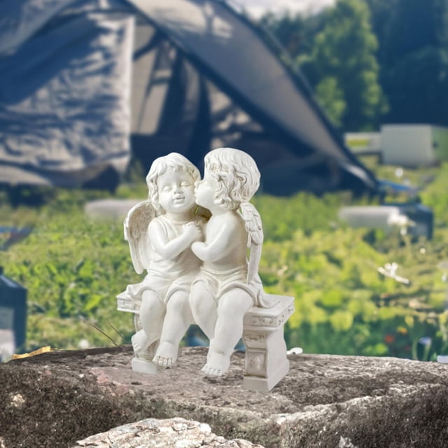Estatua de pareja de ángeles, estatua de resina de jardín, decoración del hogar, taburete para sentarse, estatuilla decorativa para amantes, escultura