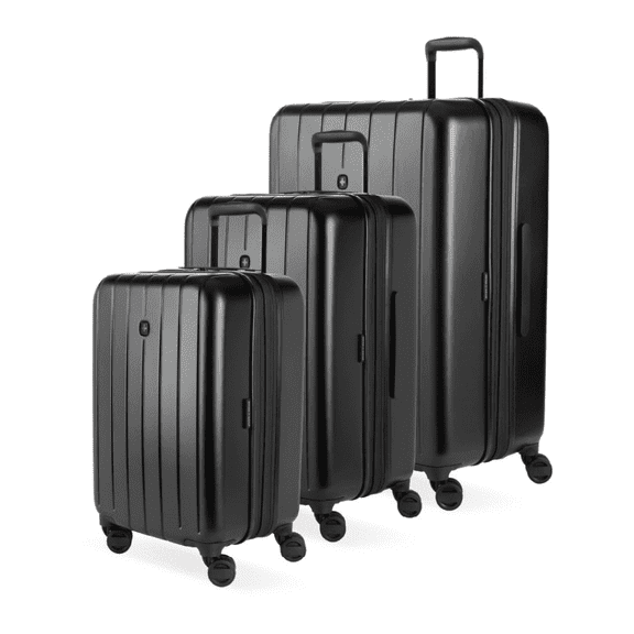 SwissGear Wanderlust Pro Lightweight Hardside Expandable Luggage Set with Spinner Wheels, Black, 3-Piece Set (20/24/28)