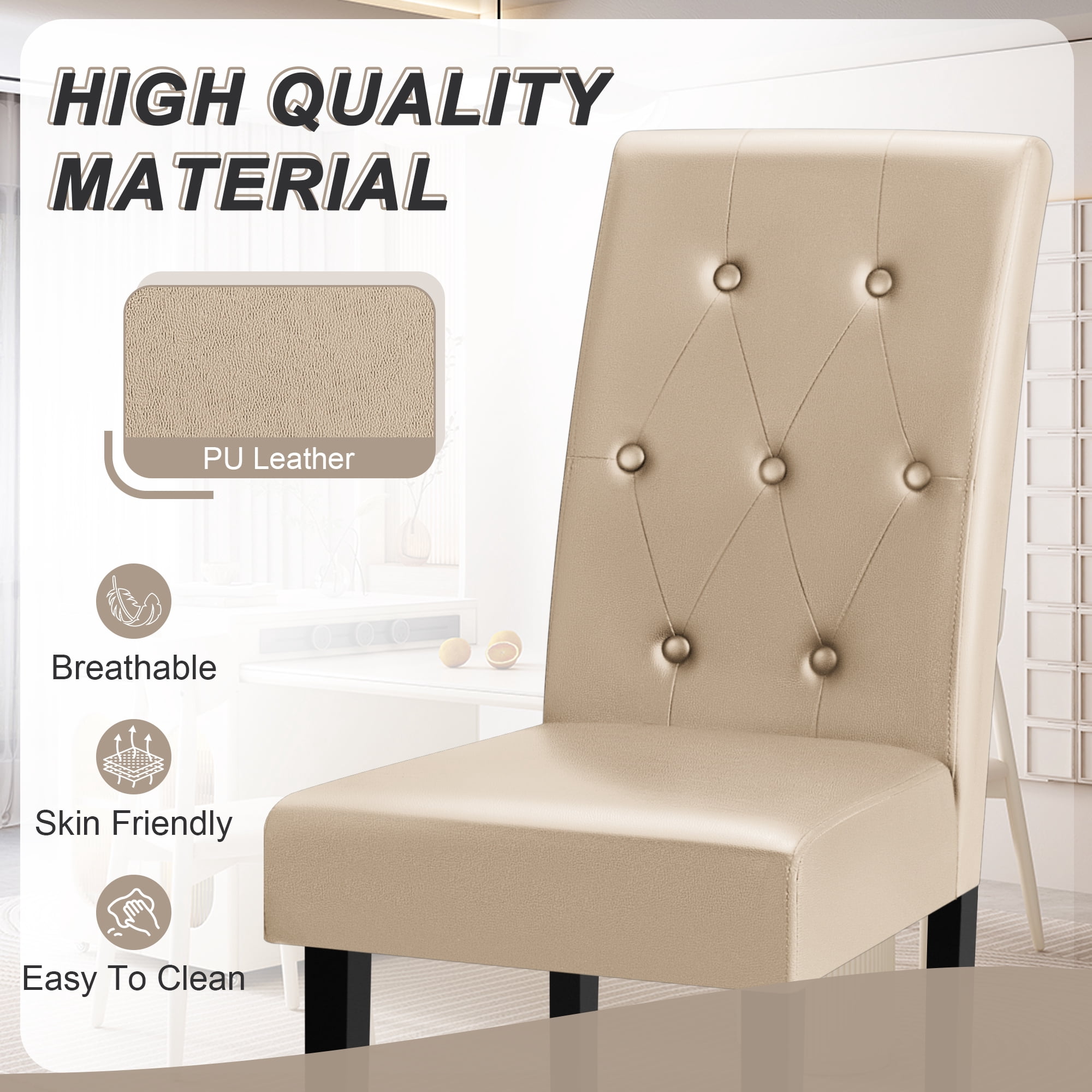 Homall Dining Chairs Set of 2,Urban Style PU Leather Dining Chairs,Kitchen,Dining Room Wooden Chairs, Beige