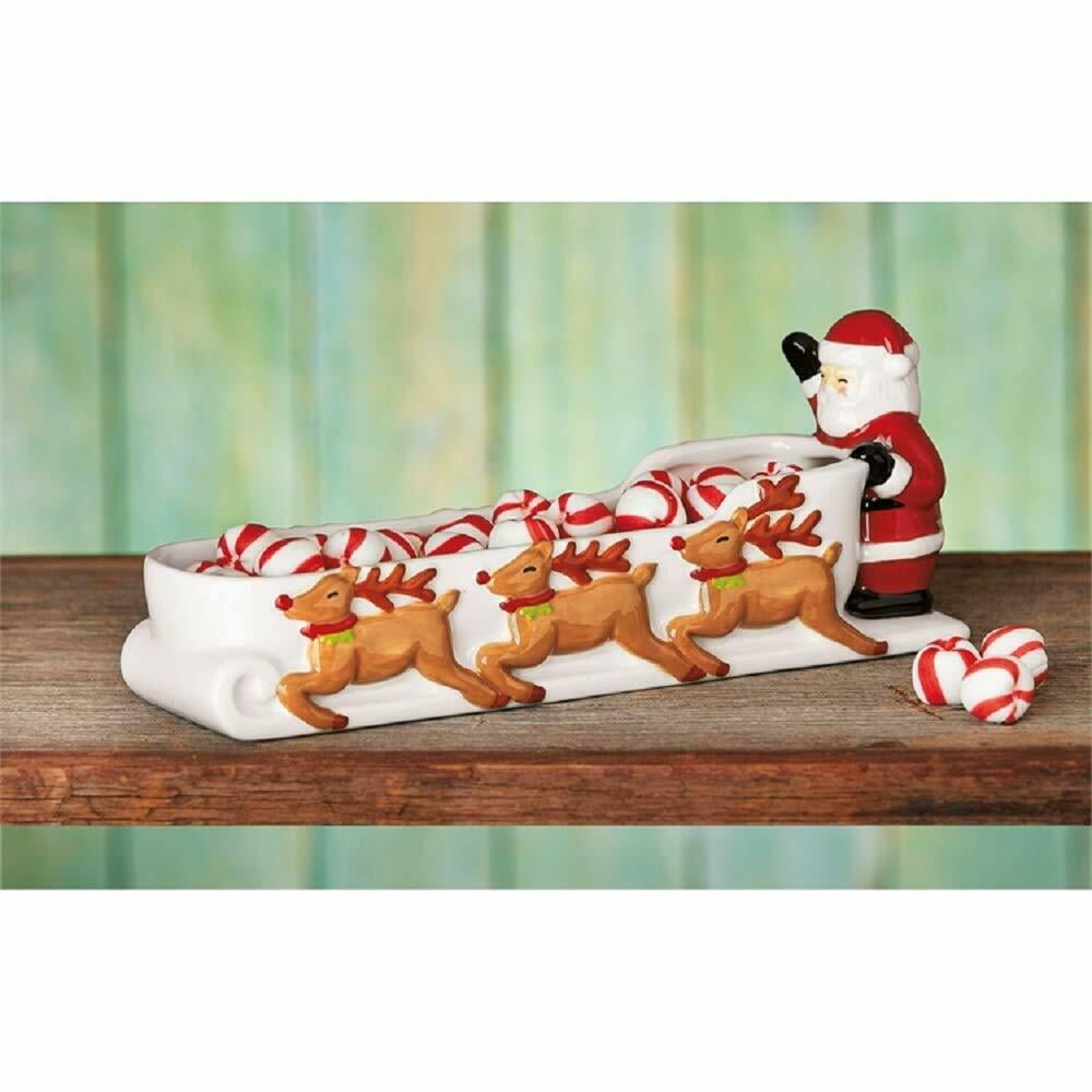 Merry Santa Claus & Sleigh Ceramic Candy Dish Christmas New Adorable
