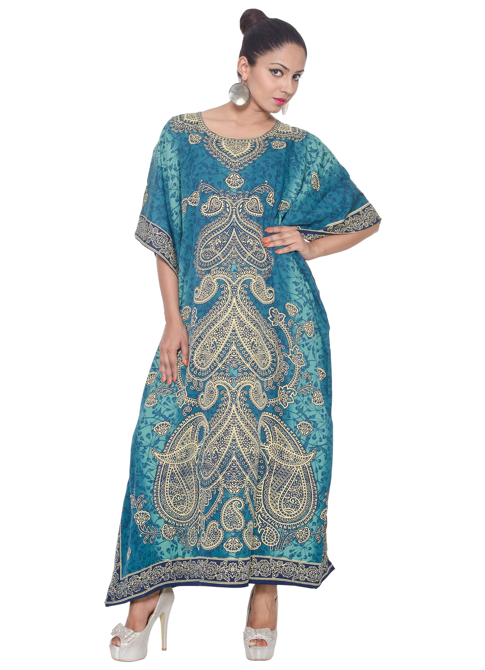 Oussum - Blue Kaftan Dresses for Women Paisley Printed Caftans for ...