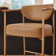 thumbnail image 4 of ReNest 27'' Bar Stools Set of 2, Upholstered Counter Stools with Back and Woven Arms, Gold Metal Frame, Modern Kitchen Island Seating, Faux Leather, Brown, 4 of 14