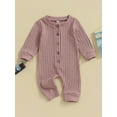 thumbnail image 2 of Bagilaanoe Newborn Baby Girl Boys Jumpsuits Solid Color Print Long Sleeve Bodysuits 3M 6M 9M 12M 18M Infant Fall One Piece Rompers, 2 of 8