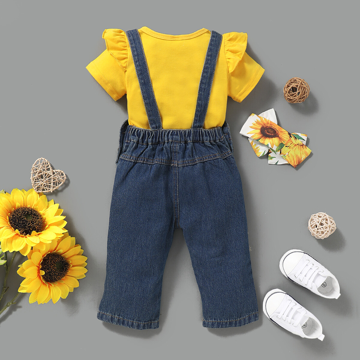 Saeaby Baby Girl 3-Piece Outfit Set, Yellow & Blue photo 4