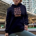 thumbnail image 2 of Sarcastic Don't Judge the Book by Its Movie Quote, Reading Enthusiast Merch Gift, Navy Blue Hooded Sweatshirt or Hoodie, Medium, 2 of 5
