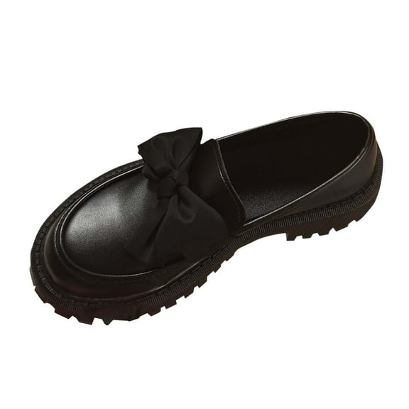 Women's Bow Platform Loafers - Spring Slip-On Chunky Heel Shoes for Business Casual, Office Work & Everyday Wear Black Women Sandal
