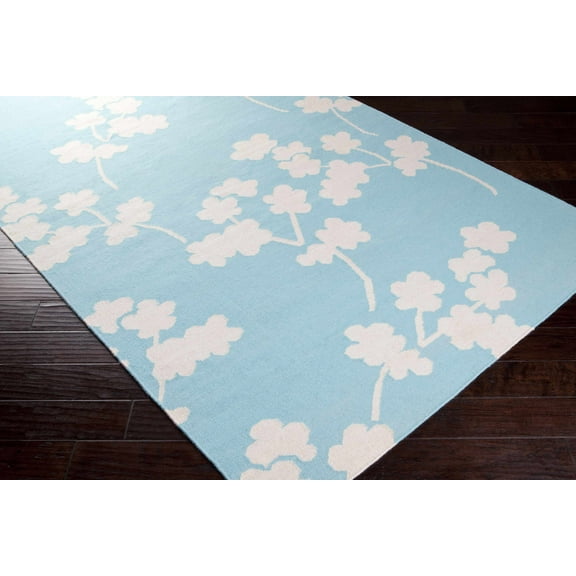 Hauteloom Matador Wool Living Room, Bedroom Area Rug - Farmhouse - Aqua, Beige - 5' x 8'