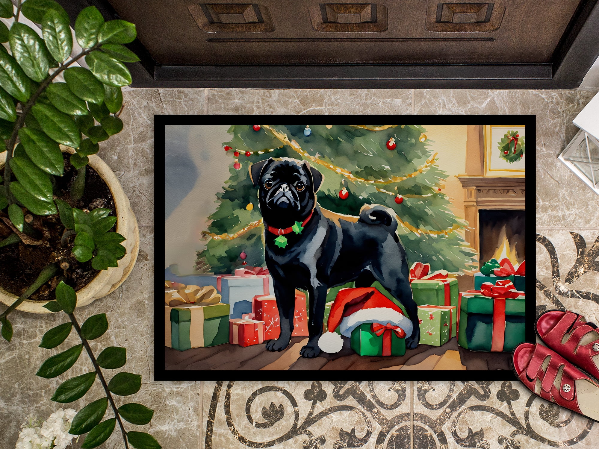 Carolines Treasures DAC2731MAT 0.15 x 18 x 27 in. Pug Cozy Christmas Doormat