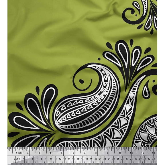 Soimoi Green polyester Crepe Fabric Geomertic & Paisley Fabric Prints By Yard 42 Inch Wide