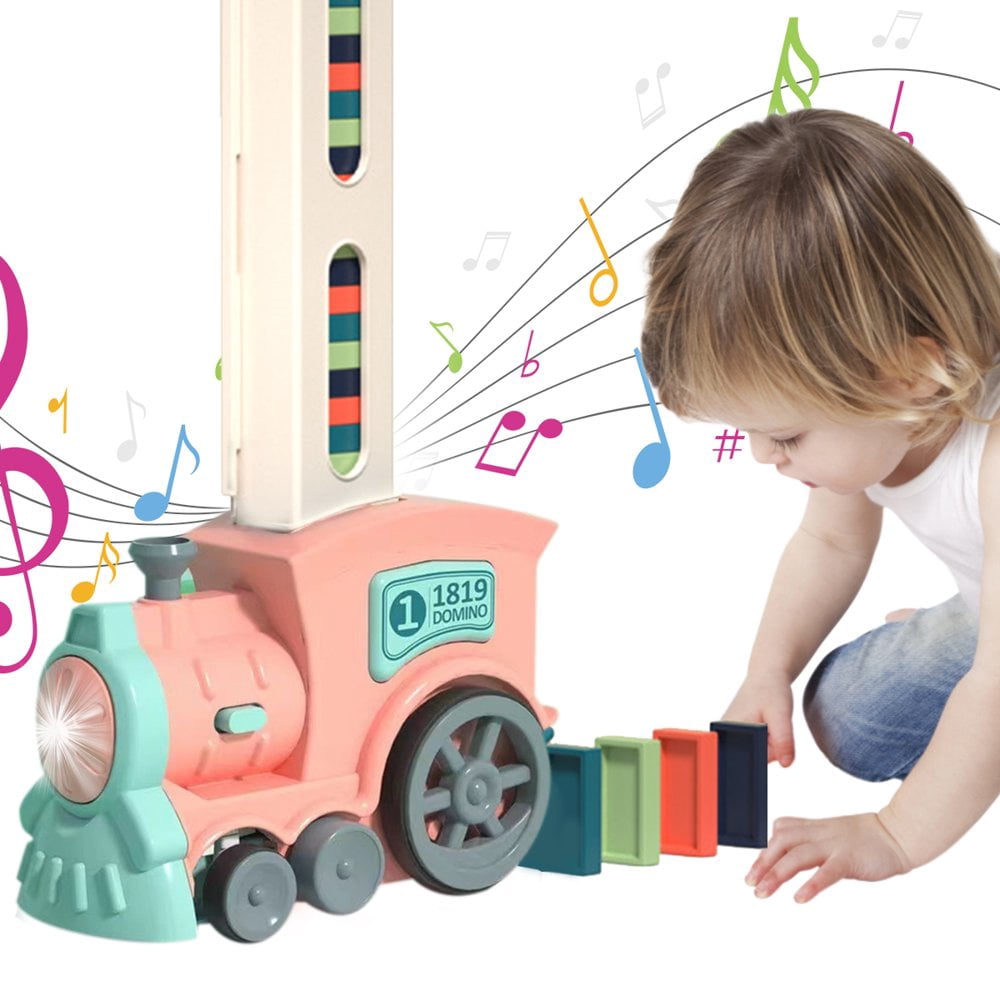 Ensemble de Jouets de Train Domino avec 80 Blocs de Pose de Domino