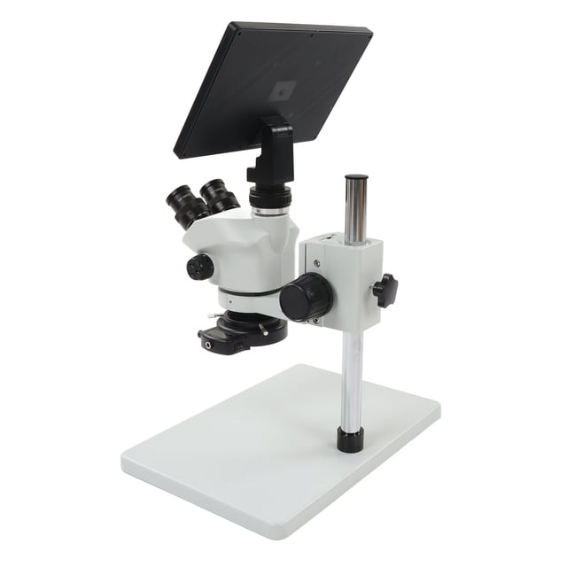 Trinocular Stereo Microscope, 3.5X-50X Trinocular Microscope Camera Set 10.1 Inch LCD Screen USB Connection 1080P Video Recording 16MP Images for Maintenance US Plug 100-240V
