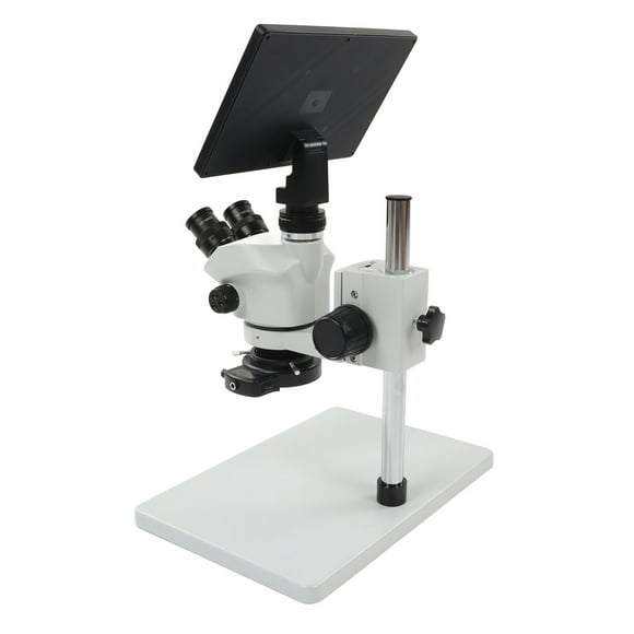 Trinocular Stereo Microscope, 3.5X-50X Trinocular Microscope Camera Set 10.1 Inch LCD Screen USB Connection 1080P Video Recording 16MP Images for Maintenance US Plug 100-240V