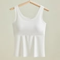thumbnail image 2 of Padded Undershirts for Women Solid Color Scoop Neck Seamless Tank Top with Built-In Bra Soft Summer Everyday Cami White M, 2 of 5
