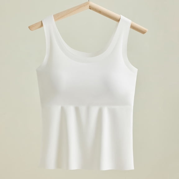 Gamivast Seamless Tank Tops for Women with Built-In Bra Wide Strap Camisoles Casual Slim Fit Basic Undershirts Stretchy Comfort Cami Shapewear for Layering Yoga Sleepwear Lounge White XXL