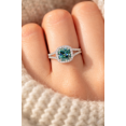 thumbnail image 2 of Jewelerix Exquisite Green Cushion Cut Promise Day Ring Halo 14K White Gold Vermeil Split Shank Engagement Ring Brilliant Moissanite Wedding Ring, 2 of 5