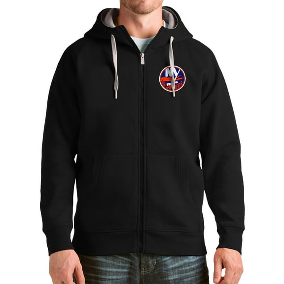 Men's Antigua Black New York Islanders Logo Victory Full-Zip Hoodie