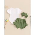 thumbnail image 4 of Bagilaanoe 3pcs Newborn Baby Girl Shorts Set Short Sleeve Romper Tops + Ruffle Shorts + Headband 3M 6M 12M 18M Infant Casual Summer Clothes, 4 of 8