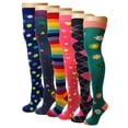 thumbnail image 4 of 6 Pairs Pack Women Multi Neon Color Fancy Design Thigh High Over the Knee Socks Stockings, 4 of 5