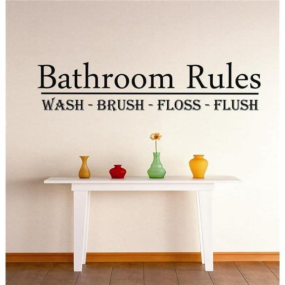 Design With Vinyl Bath Rules Wash Brush Floss Flush Artwork Bubbles Bathing Bubble Wall Decal for Children - Themed Decal - Size: 14 In x 36 In