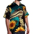 thumbnail image 2 of Crocodile Starry Sky Sunflower Men's Short Sleeve Hawaiian Shirt, Casual Printed Button Down Beach Tops for Summer, Spread Collar Mens Shirts Unisex, 2 of 6