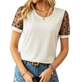 thumbnail image 2 of Zulora Women's Lace Sleeve Blouse Crew Neck Casual Elegant Office Work Top, 2 of 7