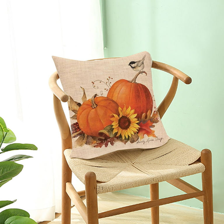 Autumn Thanksgiving Pillow Cases Cotton Linen Cushion Case Pumpkin Cushion  Cover Fall Farmhouse Home Party Decor