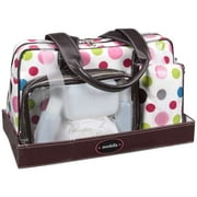 Modella: Large White w/Light Pink/Dark Pink/Green/Purple/Blue Polka Dots Travel Pack & Mini White w/Light Pink/Dark Pink/Green/Purple/Blue Polka Dots Make Up Bags, 3 Ct
