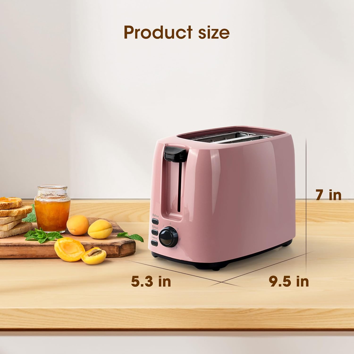 2 Slice Toaster, 1.3 Inches Wide Slot Bagel Toaster with 7 Shade Settings and Double Side Baking, Removable Crumb Tray, Defrost Cancel Function Pink