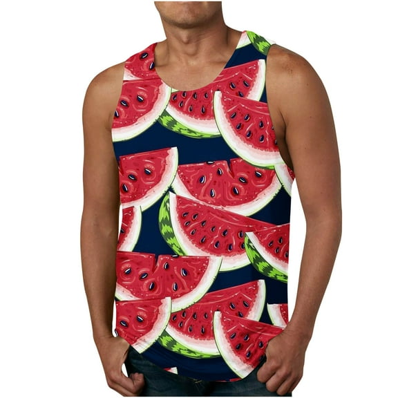 Odeerbi Workout Tank Tops for Men Beach Hawaiian Tank Top 3D Printed Sports Tank Top 2025 Casual Sleeveless Top Red