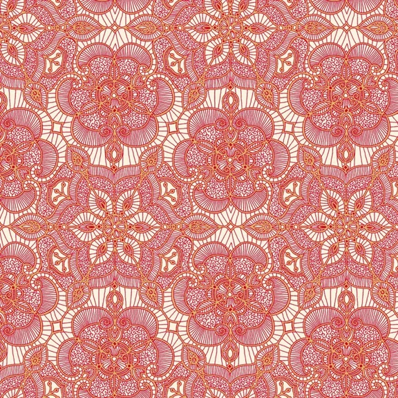 Quilting Treasures Luminous Lace pattern- Lace Medallion in Cream / Red Gold Cotton Quilt Fabric 100% Cotton Fabric sold by the yard