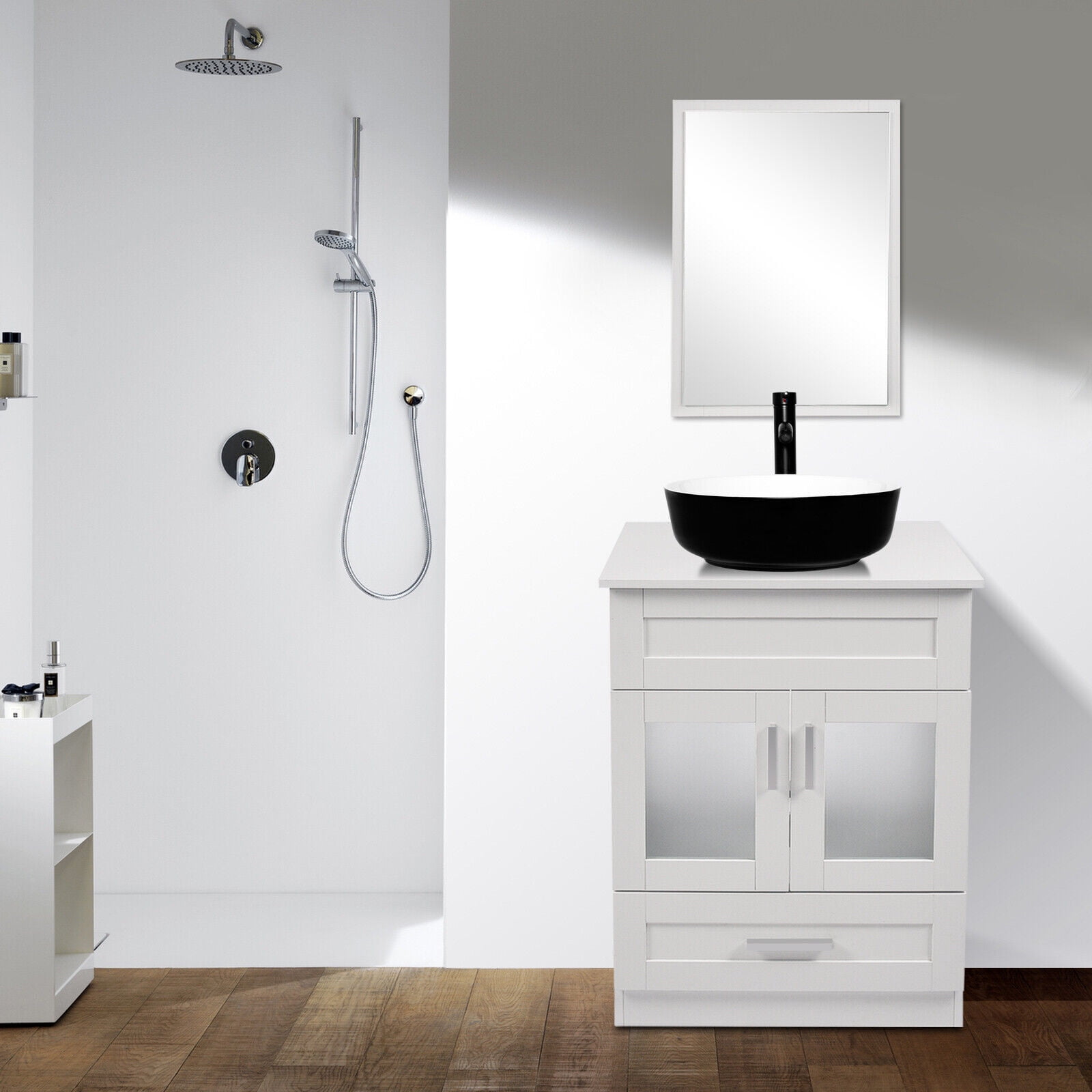 ELECWISH 24" Vanity Bathroom Cabinet with Mirror and Vessel Sink Bowl Faucet Combo Set
