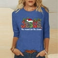 thumbnail image 2 of JURANMO Deals Of The Day Lightning Womens Christmas Shirts Funny Letter Graphic Print Tees Shirt Crewneck 3/4 Sleeve Tops Holiday Pullover Tunic Tshirt for Xmas Gifts Blue L, 2 of 5