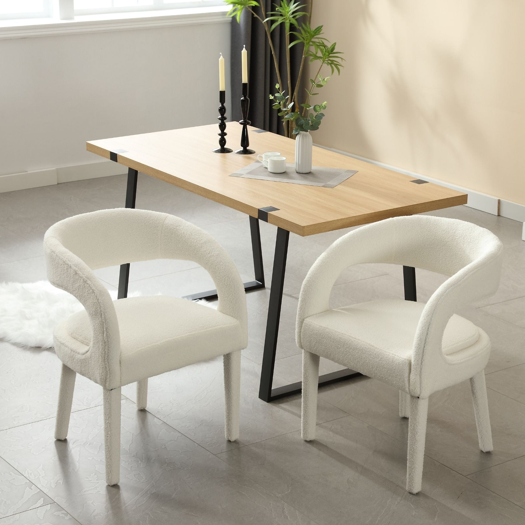 Dayalane Modern Upholstered Dining Chairs Set of 2, Sherpa Barrel Accent Chairs with Open Back and Arms, Comfy Kitchen & Dining Room Chairs with Wood Legs for Living Room/Bedroom,White