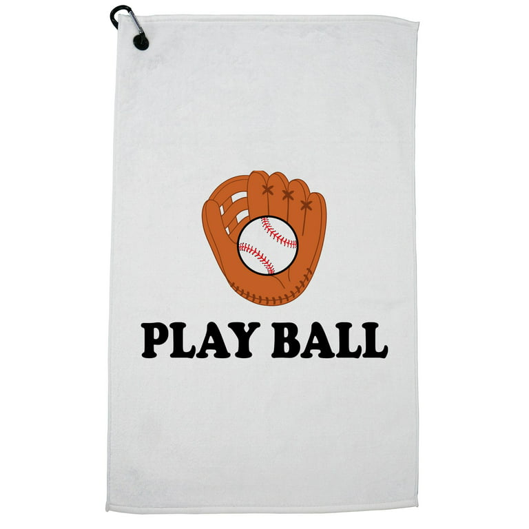 Play Ball - Baseball Glove and Ball Graphic Golf Towel with Carabiner Clip