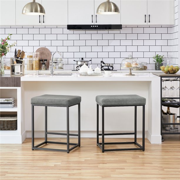 SMILE MART 24" Modern Upholstered Backless Counter Bar Stools, 2pcs, Gray