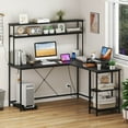 thumbnail image 4 of Costway L-Shaped Gaming Desk with LED Strip & Power Outlets Hutch Monitor Stand CPU Stand Black, 4 of 10