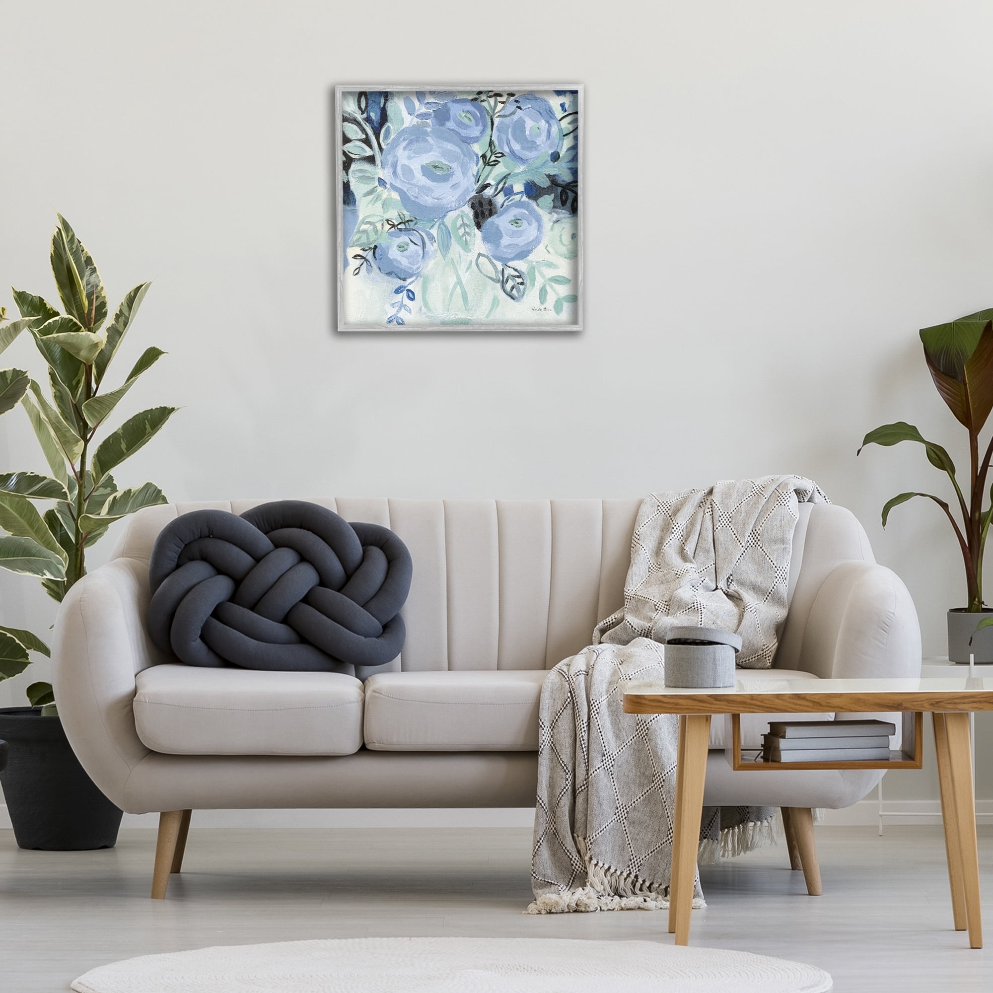 Stupell Industries Blue Coastal Blooms Botanical & Floral Painting Gray Framed Art Print Wall Art, 24 x 24