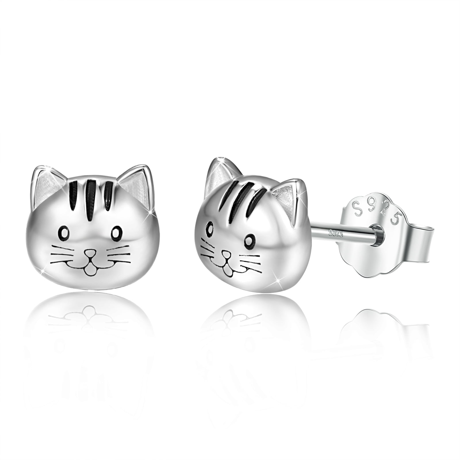 Lovely Hello Kitty Clear Crystal Pearl 925 Sterling Silver Rose Gold Earrings 