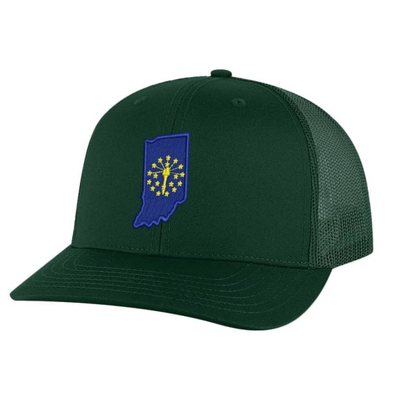 Indiana Trucker Hat – Patriotic State Flag Mesh Snapback Cap (AlpineGreen)