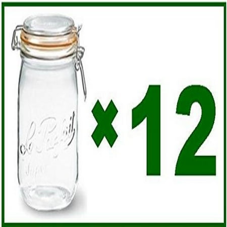 Le Parfait Glass Jars - Full Case of 12 - Le Parfait French Super Canning Jars With Bail Lid - 34 oz / 1 liter
