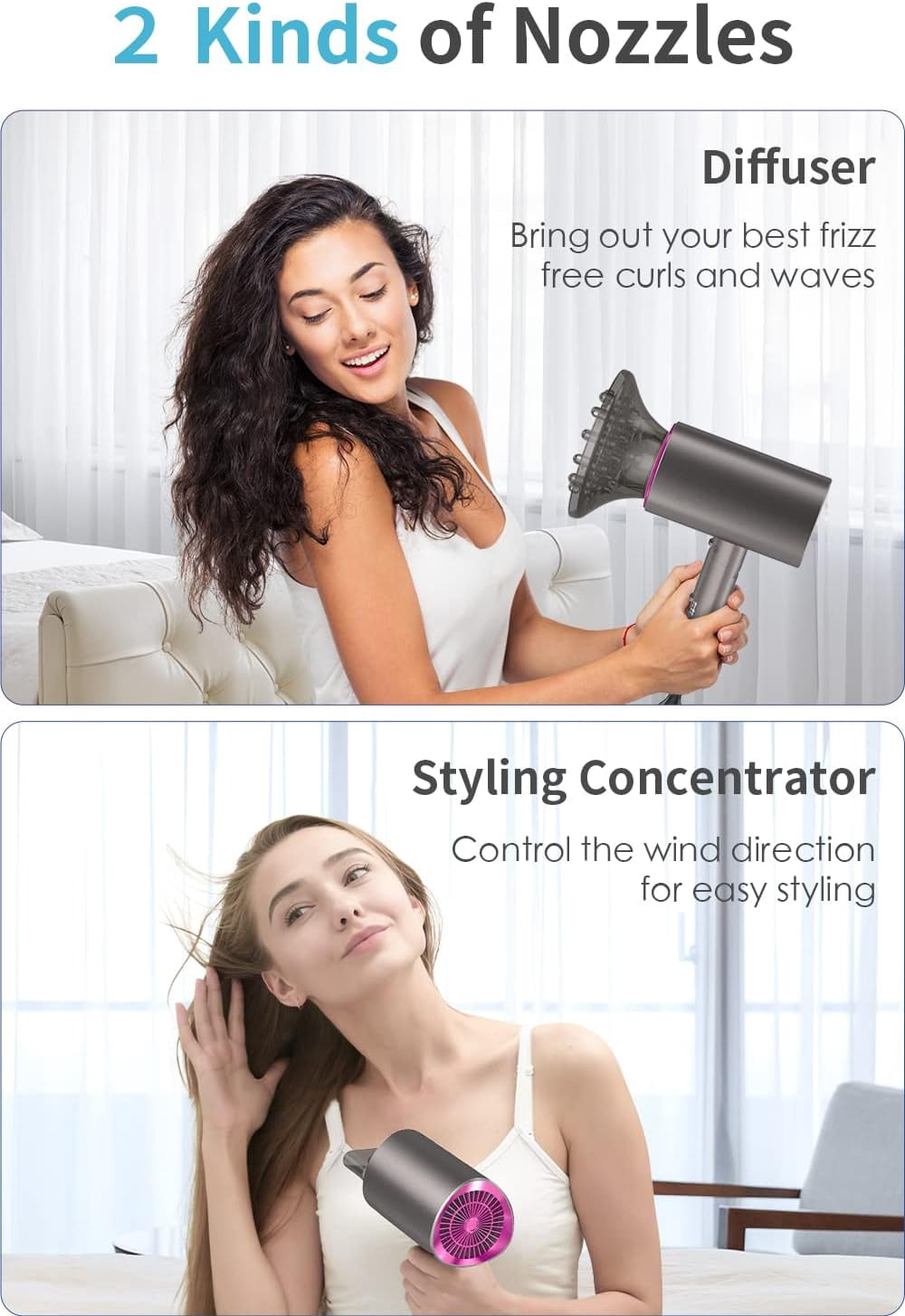 Professional Ionic Hair Dryer Blow Dryer with Diffuser and Concentrator for Curly Hair,Foldable Handle Travel Hair Dryer,Constant Temperature Hair Care (Coffee Gold)