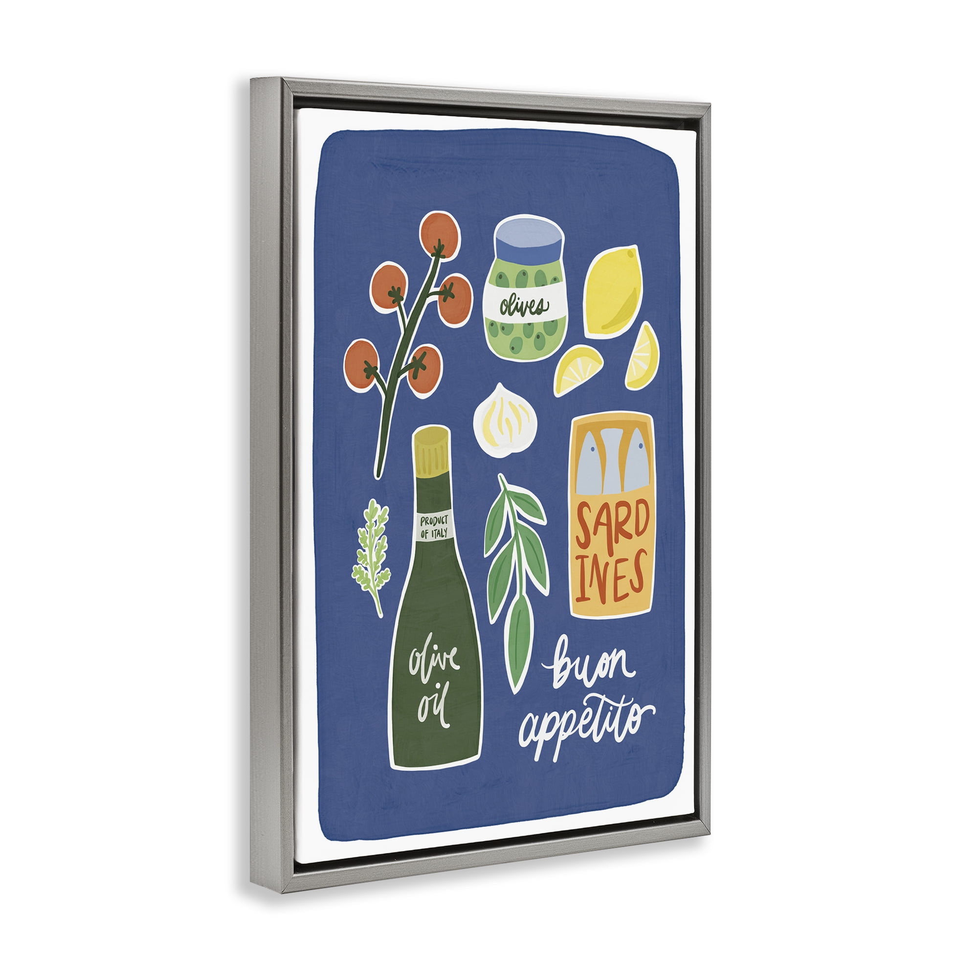 Stupell Industries Italian Kitchen Necessities Gray Framed Floater Canvas Wall Art, design by Amanda Houston
