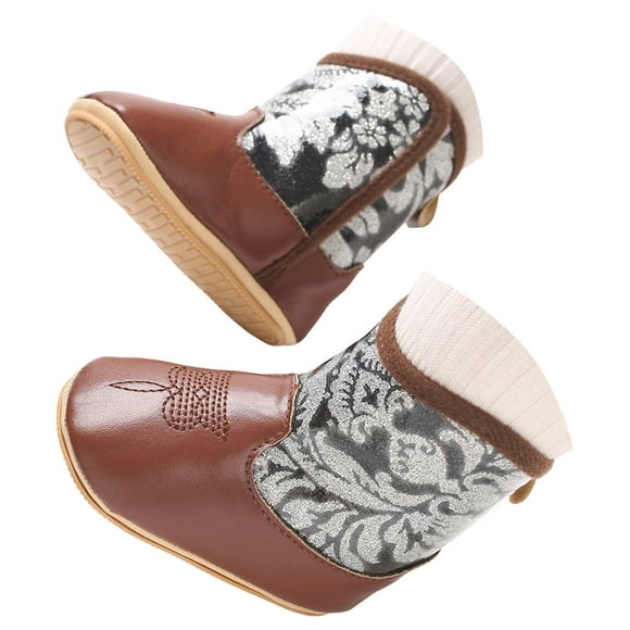 Wxirdiow Baby Boys Girls Winter Boots Baby Boots Cute Baby Upper Printed Soft Rubber Sole Boots Silver Size,0-3 Months