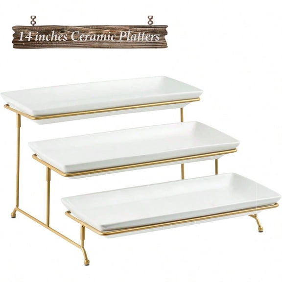 3 Tier Serving Tray For Party Tiered Serving Platters And Trays 14 Inch Tiered Tray Stand Dert Stand Serving Stand Dert Table Display Set With Collapsible Sturdier Metal Rack