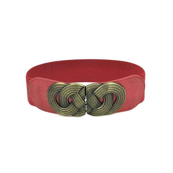 Cinturón elástico con hebilla entrelazada de metal tejido retro Inspire Chic - Banda roja - Hebilla de bronce 25"-37"