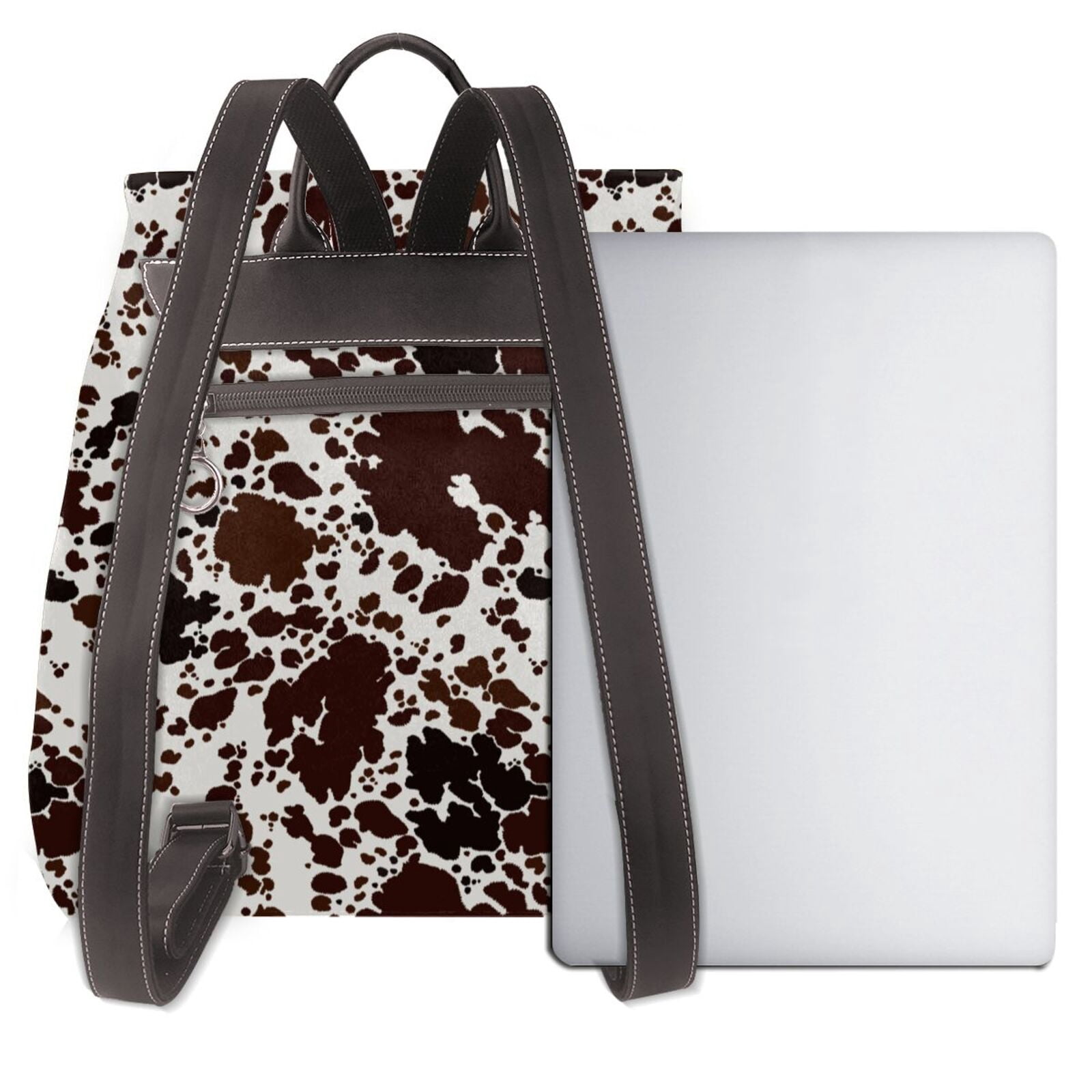 Kuqiui Cow Skin Print Leather Backpack Purse For Women Fashion Ladies Vintage Bags Casual College Travel Backpacks bag