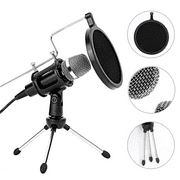 Condenser Microphone, Studio Recording Microphone, Plug and Play Microphone for PC, Laptop, Mobile, Ipad, MAC, Windows,for Podcast, YouTube, Recording, Online Chatting, with Tripod Stand