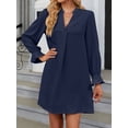 thumbnail image 2 of SHIBEVER Women Dresses Long Sleeve V Neck Shirt Dress Fashion Flare Cuff Solid Color Navyblue Mini Dress for Women Size L, 2 of 5