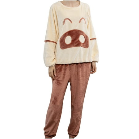 

Unisex Sleepwear Winter Flannel Print Pocket Long Sleeve+ Long Pants Pajama Suit